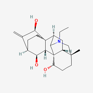 molecular formula C22H33NO3 B1257346 (1R,2S,5R,9R,10S,11R,13R,14S,15R,16R)-7-ethyl-5-methyl-12-methylidene-7-azahexacyclo[7.6.2.210,13.01,8.05,16.010,15]nonadecane-2,11,14-triol 