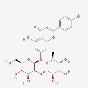 molecular formula C28H32O14 B1257368 7-[(2S,3R,4S,5S,6R)-4,5-dihydroxy-6-(hydroxymethyl)-3-[(2S,3R,5R,6S)-3,4,5-trihydroxy-6-methyloxan-2-yl]oxyoxan-2-yl]oxy-5-hydroxy-2-(4-methoxyphenyl)chromen-4-one 