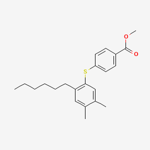 molecular formula C22H28O2S B12573773 Benzoic acid, 4-[(2-hexyl-4,5-dimethylphenyl)thio]-, methyl ester CAS No. 638199-64-1