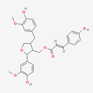 molecular formula C29H30O8 B1257408 [2-(4-hydroxy-3-methoxyphenyl)-4-[(4-hydroxy-3-methoxyphenyl)methyl]oxolan-3-yl]methyl (E)-3-(4-hydroxyphenyl)prop-2-enoate 