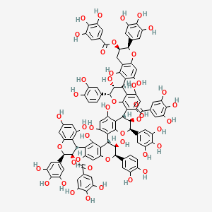 molecular formula C96H74O45 B1257707 [(2R,3R)-6-[(2R,3R,4S)-2-(3,4-dihydroxyphenyl)-8-[(2R,3R,4S)-8-[(2R,3R,4R)-2-(3,4-dihydroxyphenyl)-6-[(2R,3R,4S)-5,7-dihydroxy-3-(3,4,5-trihydroxybenzoyl)oxy-2-(3,4,5-trihydroxyphenyl)-3,4-dihydro-2H-chromen-4-yl]-3,5,7-trihydroxy-3,4-dihydro-2H-chromen-4-yl]-5,7-dihydroxy-3-(3,4,5-trihydroxybenzoyl)oxy-2-(3,4,5-trihydroxyphenyl)-3,4-dihydro-2H-chromen-4-yl]-3,5,7-trihydroxy-3,4-dihydro-2H-chromen-4-yl]-5,7-dihydroxy-2-(3,4,5-trihydroxyphenyl)-3,4-dihydro-2H-chromen-3-yl] 3,4,5-trihydroxybenzoate 