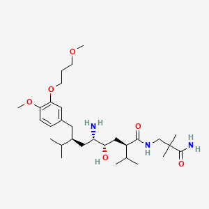 molecular formula C30H53N3O6 B1257732 (2R,4S,5S,7S)-5-amino-N-(3-amino-2,2-dimethyl-3-oxopropyl)-4-hydroxy-7-[[4-methoxy-3-(3-methoxypropoxy)phenyl]methyl]-8-methyl-2-propan-2-ylnonanamide 