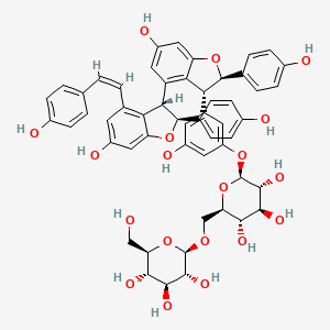 molecular formula C54H52O19 B1257768 (2R,3S,4S,5R,6R)-2-(hydroxymethyl)-6-[[(2R,3S,4S,5R,6S)-3,4,5-trihydroxy-6-[3-hydroxy-5-[(2R,3R)-6-hydroxy-4-[(2S,3S)-6-hydroxy-2-(4-hydroxyphenyl)-4-[(Z)-2-(4-hydroxyphenyl)ethenyl]-2,3-dihydro-1-benzofuran-3-yl]-2-(4-hydroxyphenyl)-2,3-dihydro-1-benzofuran-3-yl]phenoxy]oxan-2-yl]methoxy]oxane-3,4,5-triol 