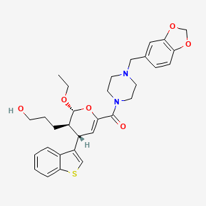 molecular formula C31H36N2O6S B1257807 [4-(1,3-benzodioxol-5-ylmethyl)-1-piperazinyl]-[(2R,3R,4S)-4-(1-benzothiophen-3-yl)-2-ethoxy-3-(3-hydroxypropyl)-3,4-dihydro-2H-pyran-6-yl]methanone 