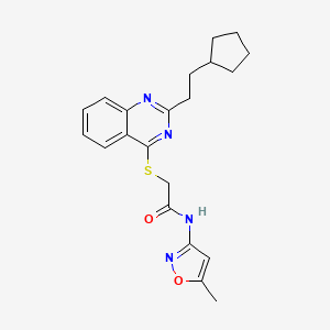 molecular formula C21H24N4O2S B12578177 2-[2-(2-Cyclopentyl-ethyl)-quinazolin-4-ylsulfanyl]-N-(5-methyl-isoxazol-3-yl)-acetamide 