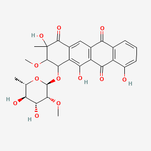 molecular formula C27H28O12 B1257825 4-[(2S,3R,4R,5R,6S)-4,5-dihydroxy-3-methoxy-6-methyloxan-2-yl]oxy-2,5,7-trihydroxy-3-methoxy-2-methyl-3,4-dihydrotetracene-1,6,11-trione 