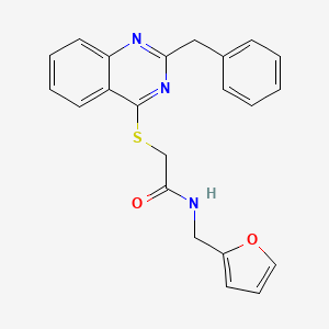 molecular formula C22H19N3O2S B12578321 2-[(2-Benzyl-4-quinazolinyl)sulfanyl]-N-(2-furylmethyl)acetamide 