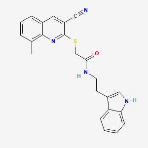 molecular formula C23H20N4OS B12578438 2-[(3-Cyano-8-methyl-2-quinolinyl)sulfanyl]-N-[2-(1H-indol-3-yl)ethyl]acetamide 