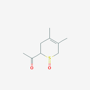 molecular formula C9H14O2S B12578514 2-Acetyl-4,5-dimethyl-3,6-dihydro-2H-thiopyran 1-oxide CAS No. 197178-38-4