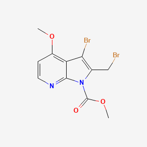 molecular formula C11H10Br2N2O3 B12578616 1H-Pyrrolo[2,3-b]pyridine-1-carboxylic acid, 3-bromo-2-(bromomethyl)-4-methoxy-, methyl ester 