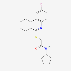 molecular formula C20H23FN2OS B12578776 N-Cyclopentyl-2-[(2-fluoro-7,8,9,10-tetrahydro-6-phenanthridinyl)sulfanyl]acetamide 