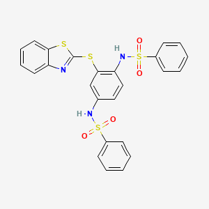 molecular formula C25H19N3O4S4 B12578796 N,N'-{2-[(1,3-Benzothiazol-2-yl)sulfanyl]-1,4-phenylene}dibenzenesulfonamide CAS No. 600173-14-6