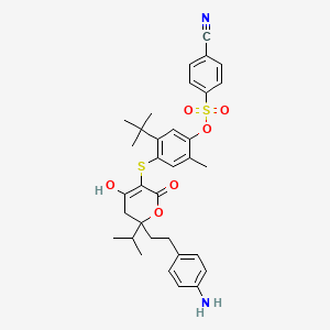 4-({6-[2-(4-Aminophenyl)ethyl]-4-hydroxy-2-oxo-6-(propan-2-yl)-5,6-dihydro-2H-pyran-3-yl}sulfanyl)-5-tert-butyl-2-methylphenyl 4-cyanobenzene-1-sulfonate