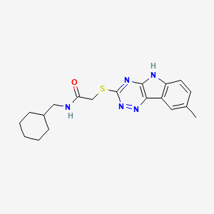 molecular formula C19H23N5OS B12578900 Acetamide,N-(cyclohexylmethyl)-2-[(8-methyl-2H-1,2,4-triazino[5,6-B]indol-3-YL)thio]- 