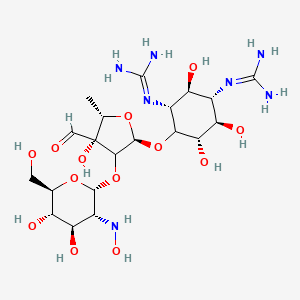 molecular formula C20H37N7O13 B12579297 2-[(1S,2S,3R,5S,6R)-3-(diaminomethylideneamino)-4-[(2R,4R,5S)-3-[(2R,3R,4R,5S,6R)-4,5-dihydroxy-3-(hydroxyamino)-6-(hydroxymethyl)oxan-2-yl]oxy-4-formyl-4-hydroxy-5-methyloxolan-2-yl]oxy-2,5,6-trihydroxycyclohexyl]guanidine 