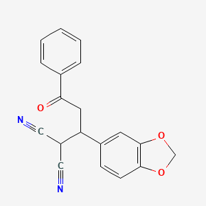 molecular formula C19H14N2O3 B12579352 Propanedinitrile, [1-(1,3-benzodioxol-5-yl)-3-oxo-3-phenylpropyl]- CAS No. 199390-81-3