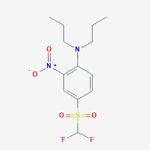 molecular formula C13H18F2N2O4S B12579415 Benzenamine, 4-[(difluoromethyl)sulfonyl]-2-nitro-N,N-dipropyl- CAS No. 296279-89-5