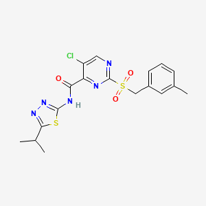 molecular formula C18H18ClN5O3S2 B1258007 5-chloro-2-[(3-methylphenyl)methylsulfonyl]-N-(5-propan-2-yl-1,3,4-thiadiazol-2-yl)-4-pyrimidinecarboxamide 