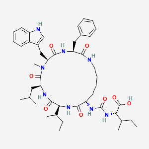 molecular formula C46H66N8O8 B1258075 (2S)-2-[[(3S,6S,9S,12S,15S)-3-benzyl-6-(1H-indol-3-ylmethyl)-9-isobutyl-7-methyl-2,5,8,11,14-pentaoxo-12-sec-butyl-1,4,7,10,13-pentazacyclononadec-15-yl]carbamoylamino]-3-methyl-pentanoic acid 