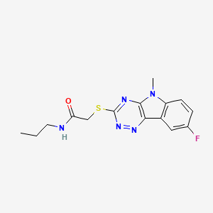 molecular formula C15H16FN5OS B12582863 Acetamide,2-[(8-fluoro-5-methyl-5H-1,2,4-triazino[5,6-B]indol-3-YL)thio]-N-propyl- 