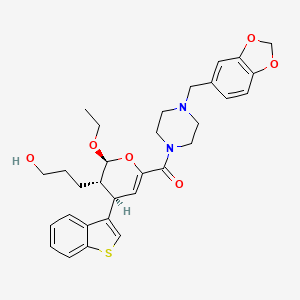 molecular formula C31H36N2O6S B1258308 [4-(1,3-benzodioxol-5-ylmethyl)-1-piperazinyl]-[(2S,3S,4R)-4-(1-benzothiophen-3-yl)-2-ethoxy-3-(3-hydroxypropyl)-3,4-dihydro-2H-pyran-6-yl]methanone 