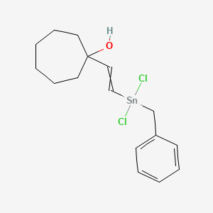 molecular formula C16H22Cl2OSn B12583130 1-{2-[Benzyl(dichloro)stannyl]ethenyl}cycloheptan-1-ol CAS No. 618444-66-9