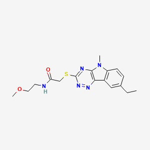 molecular formula C17H21N5O2S B12583180 Acetamide,2-[(8-ethyl-5-methyl-5H-1,2,4-triazino[5,6-B]indol-3-YL)thio]-N-(2-methoxyethyl)- 