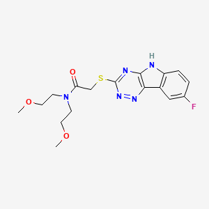 molecular formula C17H20FN5O3S B12583589 2-[(8-fluoro-5H-[1,2,4]triazino[5,6-b]indol-3-yl)sulfanyl]-N,N-bis(2-methoxyethyl)acetamide 