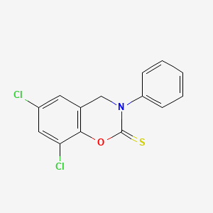 molecular formula C14H9Cl2NOS B12583794 2H-1,3-Benzoxazine-2-thione, 6,8-dichloro-3,4-dihydro-3-phenyl- CAS No. 647849-53-4