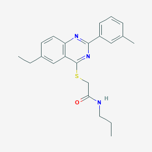 molecular formula C22H25N3OS B12583998 2-{[6-Ethyl-2-(3-methylphenyl)-4-quinazolinyl]sulfanyl}-N-propylacetamide 