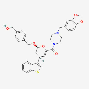 [4-(1,3-benzodioxol-5-ylmethyl)-1-piperazinyl]-[(2S,4S)-4-(1-benzothiophen-3-yl)-2-[[4-(hydroxymethyl)phenyl]methoxy]-3,4-dihydro-2H-pyran-6-yl]methanone