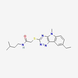 molecular formula C19H25N5OS B12584852 Acetamide,2-[(8-ethyl-5-methyl-5H-1,2,4-triazino[5,6-B]indol-3-YL)thio]-N-(3-methylbutyl)- 