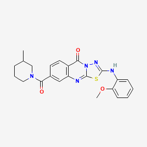 molecular formula C23H23N5O3S B1258633 2-(2-Methoxyanilino)-8-[(3-methyl-1-piperidinyl)-oxomethyl]-[1,3,4]thiadiazolo[2,3-b]quinazolin-5-one 