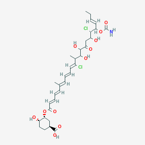 molecular formula C33H45Cl2NO11 B1258719 (1S)-3beta-(19-氨甲酰氧基-11,18-二氯-13,14,17-三羟基-6,12-二甲基-1,15-二氧代-2,4,6,8,10,20-二十四六烯基氧基)-4beta-羟基环己烷-1alpha-羧酸 