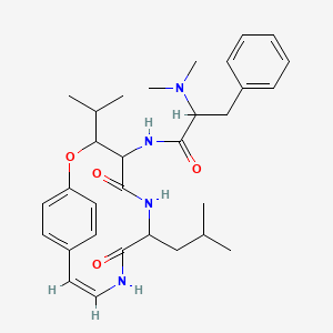 2-(dimethylamino)-N-[(10E)-7-(2-methylpropyl)-5,8-dioxo-3-propan-2-yl-2-oxa-6,9-diazabicyclo[10.2.2]hexadeca-1(14),10,12,15-tetraen-4-yl]-3-phenylpropanamide