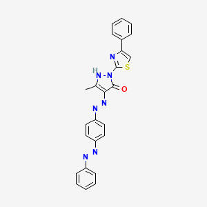 (4Z)-5-methyl-4-(2-{4-[(E)-phenyldiazenyl]phenyl}hydrazinylidene)-2-(4-phenyl-1,3-thiazol-2-yl)-2,4-dihydro-3H-pyrazol-3-one