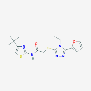 molecular formula C17H21N5O2S2 B12590478 2-{[4-Ethyl-5-(2-furyl)-4H-1,2,4-triazol-3-yl]sulfanyl}-N-[4-(2-methyl-2-propanyl)-1,3-thiazol-2-yl]acetamide 