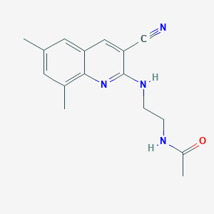 molecular formula C16H18N4O B12591242 N-{2-[(3-Cyano-6,8-dimethyl-2-quinolinyl)amino]ethyl}acetamide 