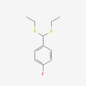 molecular formula C11H15FS2 B12591539 Benzene, 1-[bis(ethylthio)methyl]-4-fluoro- CAS No. 346592-31-2