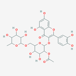 molecular formula C29H32O17 B1259194 [2-[2-(3,4-Dihydroxyphenyl)-5,7-dihydroxy-4-oxochromen-3-yl]oxy-4,5-dihydroxy-6-[(3,4,5-trihydroxy-6-methyloxan-2-yl)oxymethyl]oxan-3-yl] acetate 