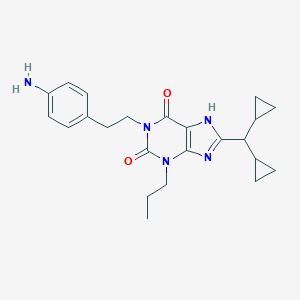 molecular formula C23H29N5O2 B125921 1H-Purine-2,6-dione, 3,7-dihydro-1-(2-(4-aminophenyl)ethyl)-8-(dicyclopropylmethyl)-1-propyl- CAS No. 149741-45-7