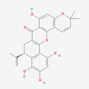molecular formula C25H22O7 B1259228 (16S)-11,18,19,21-tetrahydroxy-7,7-dimethyl-16-prop-1-en-2-yl-2,8-dioxapentacyclo[12.8.0.03,12.04,9.017,22]docosa-1(14),3(12),4(9),5,10,17(22),18,20-octaen-13-one 
