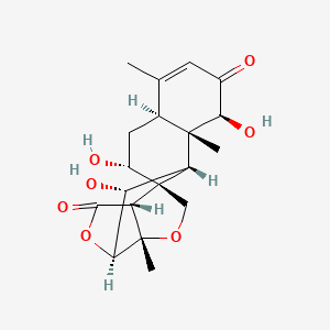 molecular formula C19H24O7 B1259258 (1R,4S,5R,8S,9R,10R,11S,12S,16S,18R)-9,12,18-trihydroxy-4,11,15-trimethyl-3,7-dioxapentacyclo[8.8.0.01,5.04,8.011,16]octadec-14-ene-6,13-dione 