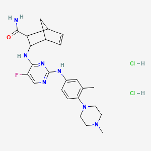 molecular formula C24H32Cl2FN7O B12593540 3-[[5-fluoro-2-[3-methyl-4-(4-methylpiperazin-1-yl)anilino]pyrimidin-4-yl]amino]bicyclo[2.2.1]hept-5-ene-2-carboxamide;dihydrochloride 