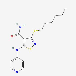 molecular formula C15H20N4OS2 B12593853 3-(Hexylsulfanyl)-5-[(pyridin-4-yl)amino]-1,2-thiazole-4-carboxamide CAS No. 651305-50-9