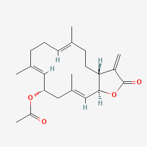 molecular formula C22H30O4 B1259480 (3aR,6E,10E,12S,15aS)-12-Acetoxy-3aalpha,4,5,8,9,12,13,15abeta-octahydro-6,10,14-trimethyl-3-methylenecyclotetradeca[b]furan-2(3H)-one 