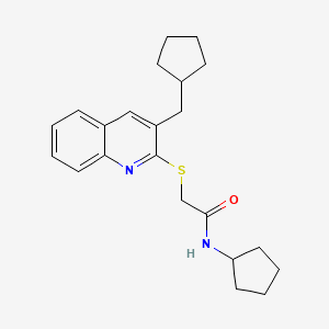 molecular formula C22H28N2OS B12595091 N-Cyclopentyl-2-{[3-(cyclopentylmethyl)-2-quinolinyl]sulfanyl}acetamide 