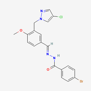 molecular formula C19H16BrClN4O2 B1259537 4-bromo-N'-((1E)-{3-[(4-chloro-1H-pyrazol-1-yl)methyl]-4-methoxyphenyl}methylene)benzohydrazide 