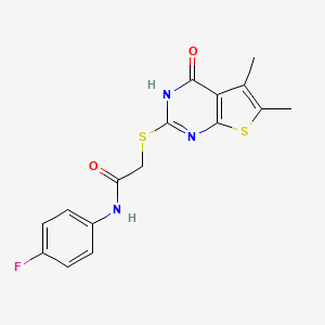 molecular formula C16H14FN3O2S2 B12595713 Acetamide,2-[(1,4-dihydro-5,6-dimethyl-4-oxothieno[2,3-D]pyrimidin-2-YL)thio]-N-(4-fluorophenyl)- 