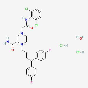 (+-)-4-(4,4-Bis(p-fluorophenyl)butyl)-3-carbamoyl-2',6'-dichloro-1-piperazineacetanilide hydrochloride